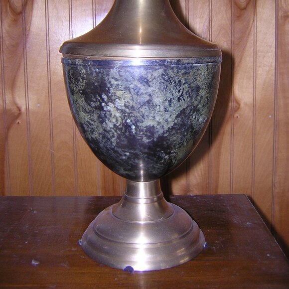 Metal Urn - Brass-tone Cover with Marbled Green Base-Vintage - Picture 2 of 6